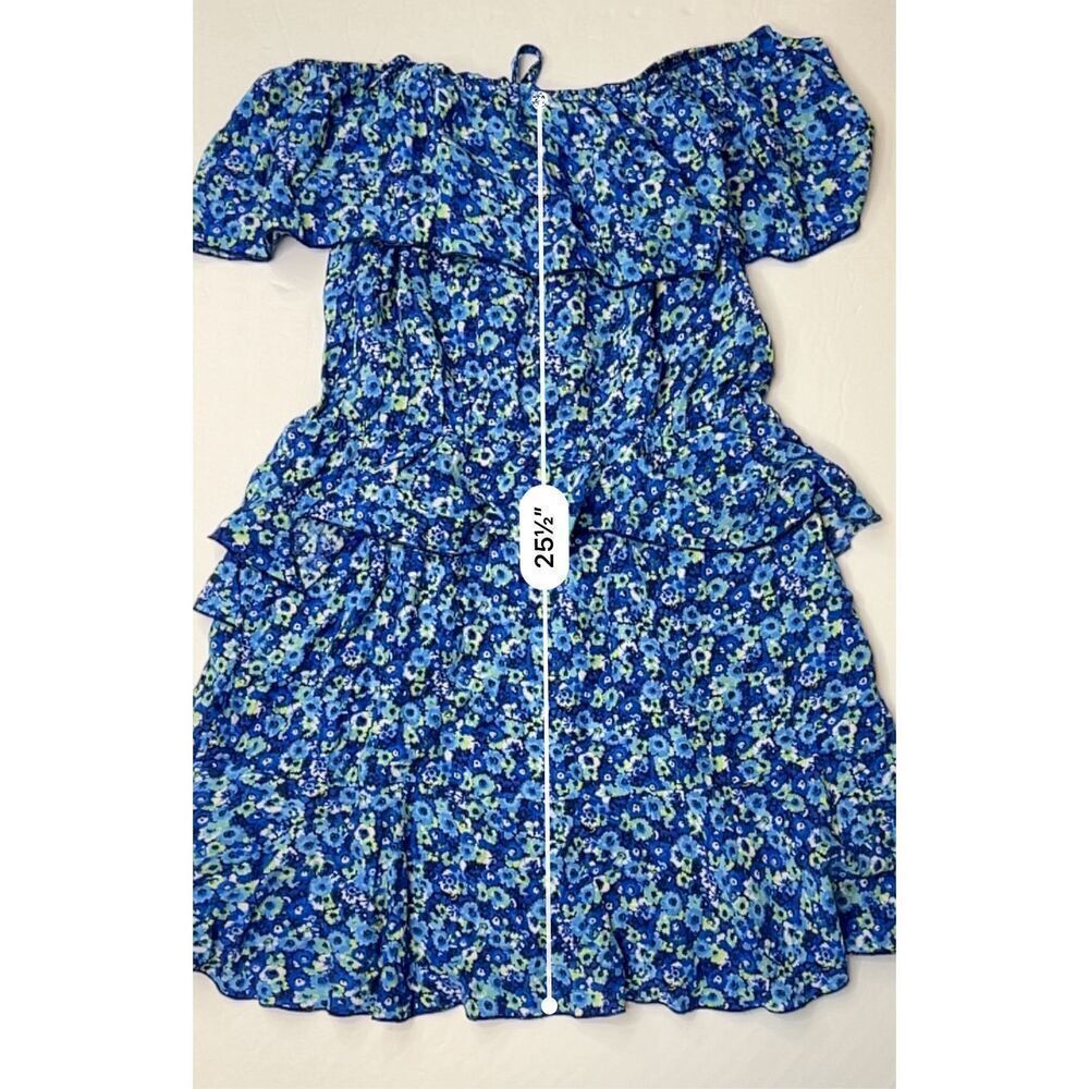 Zara Tiered Blue Floral Off the Shoulder Jumpsuit Romper MEDIUM Preppy Ruffles - Picture 11 of 13